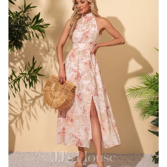 JJs House Dresses & Skirts - JJs House Pink Floral Halter Maxi Dress